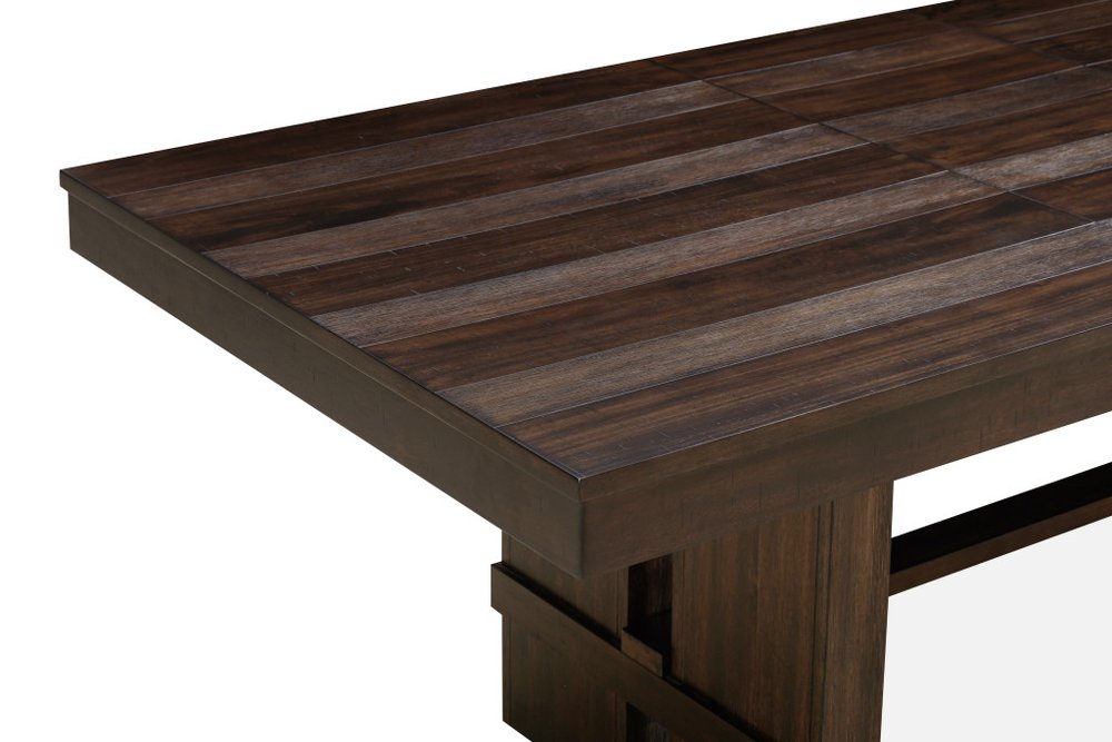 Dark Brown Wood Self-Storing Leaf Trestle Base Extension Dining Table - 84-inch