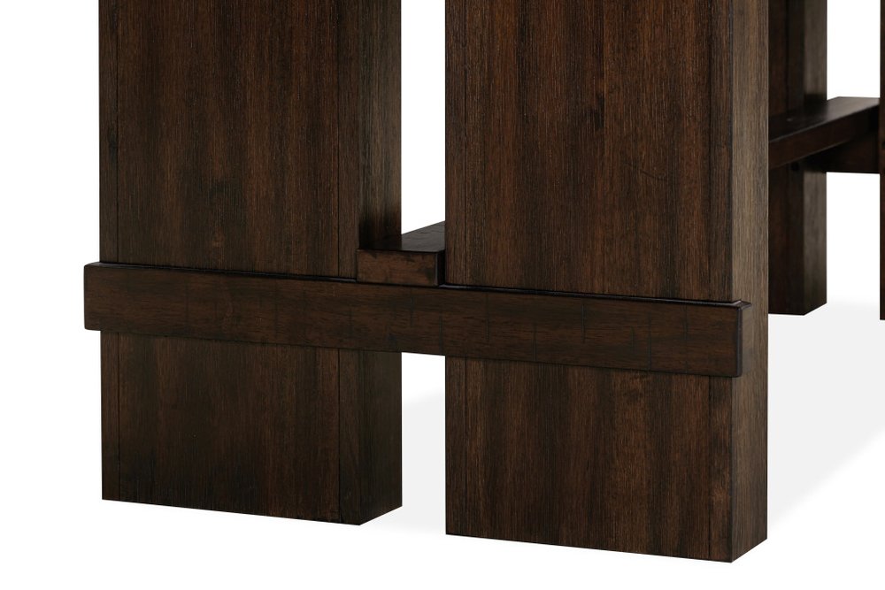 Dark Brown Wood Self-Storing Leaf Trestle Base Extension Dining Table - 84-inch