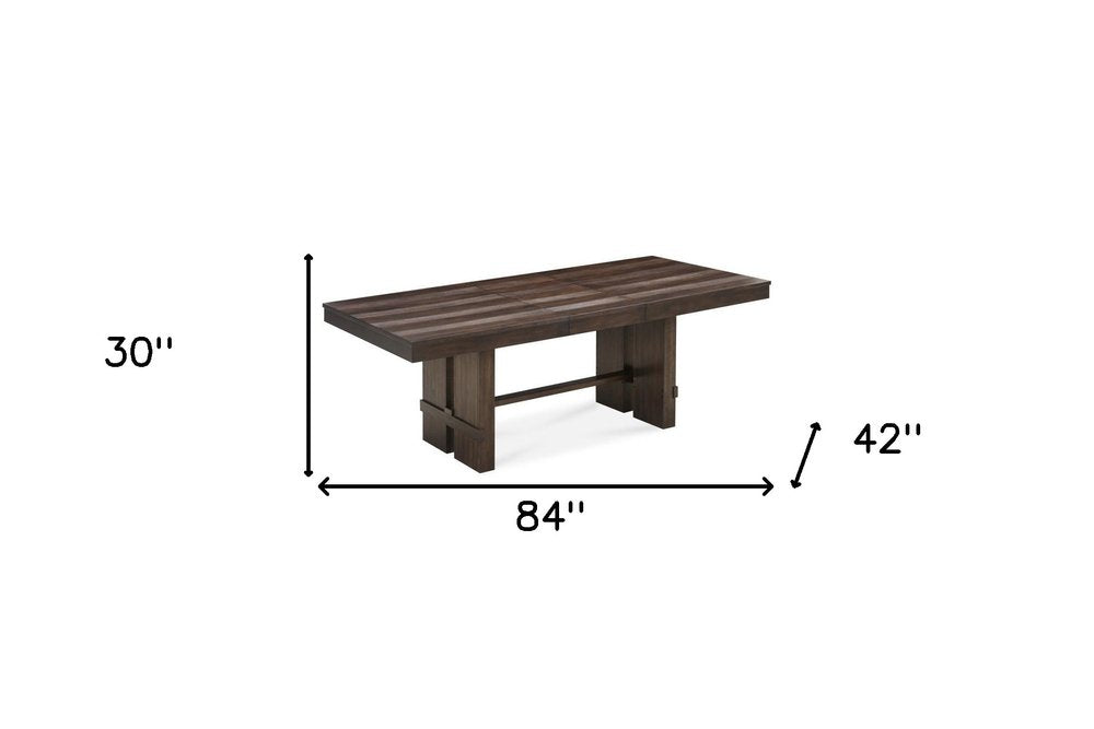 Dark Brown Wood Self-Storing Leaf Trestle Base Extension Dining Table - 84-inch