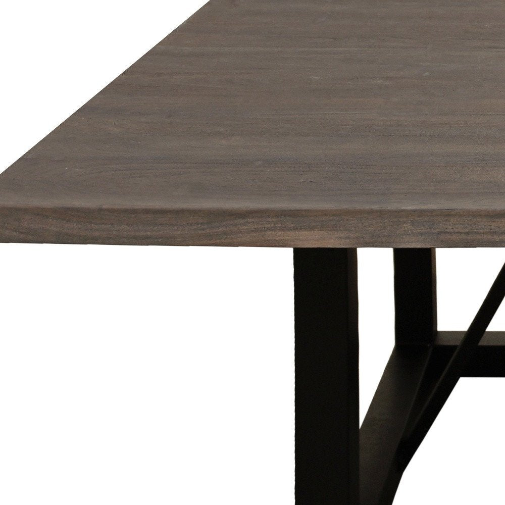 Dark Brown and Black Solid Wood and Iron Frame Base Square Dining Table