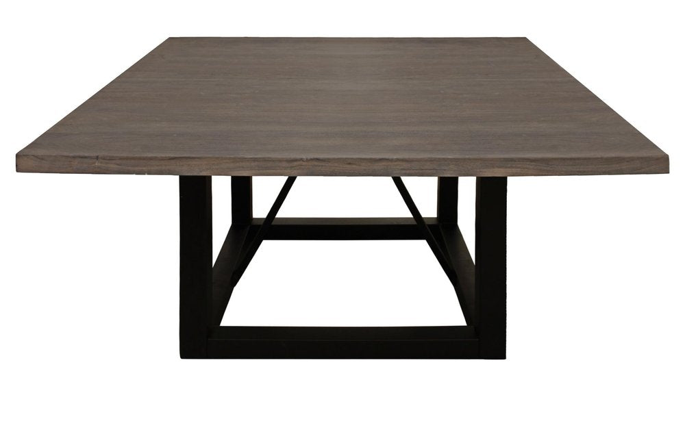 Dark Brown and Black Solid Wood and Iron Frame Base Square Dining Table