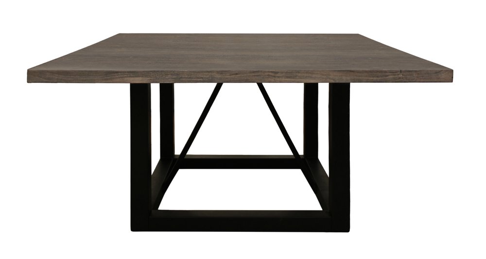 Dark Brown and Black Solid Wood and Iron Frame Base Square Dining Table