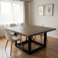 Dark Brown and Black Solid Wood and Iron Frame Base Square Dining Table