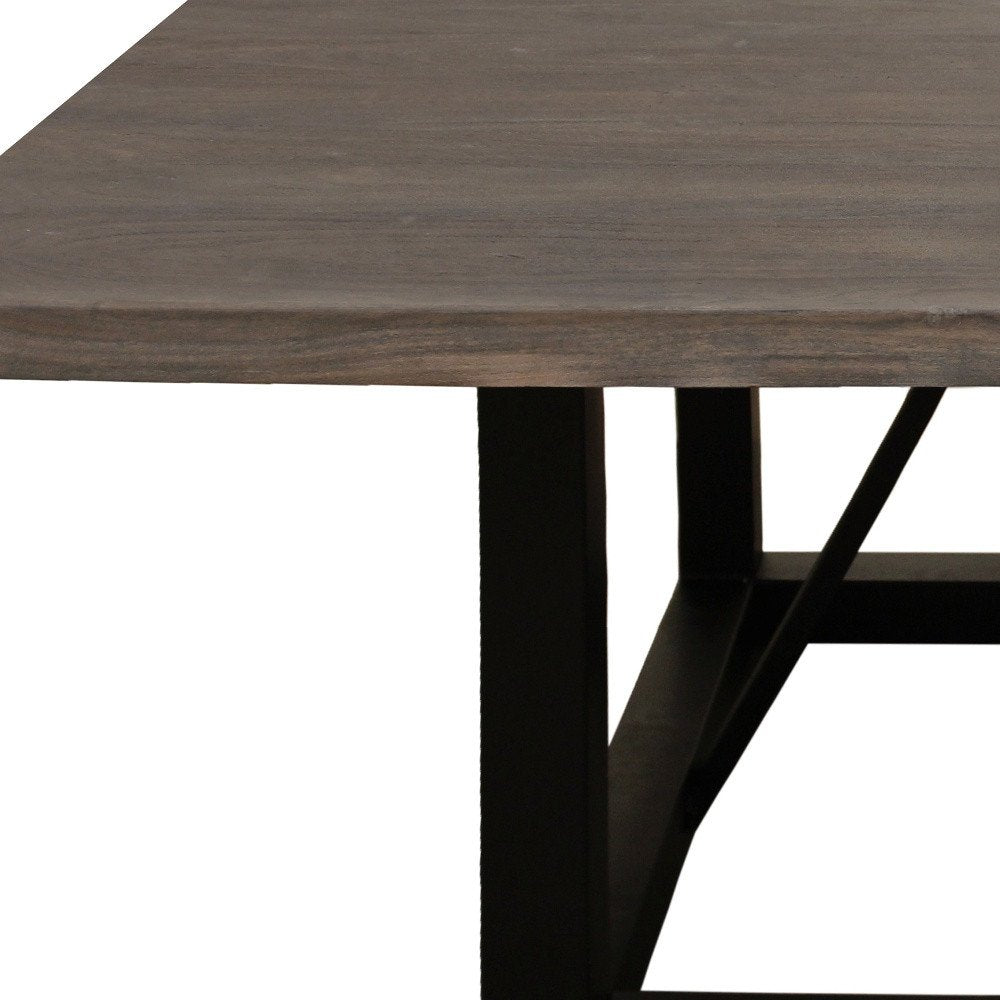 Dark Brown and Black Solid Wood and Iron Frame Base Square Dining Table
