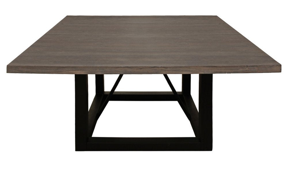 Dark Brown and Black Solid Wood and Iron Frame Base Square Dining Table