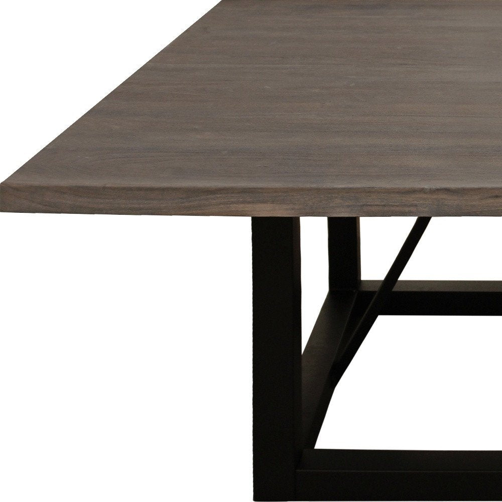 Dark Brown and Black Solid Wood and Iron Frame Base Square Dining Table
