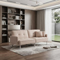 Beige Polyester Blend Convertible Futon Sleeper Sofa and Toss Pillows with Silver Legs