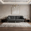 Dark Gray Polyester Blend Convertible Futon Sleeper Sofa and Toss Pillows with Silver Legs