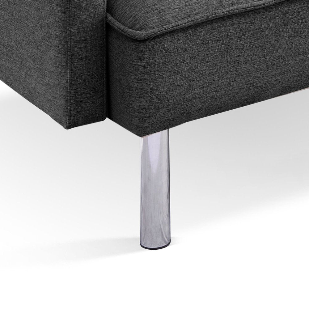 Dark Gray Polyester Blend Convertible Futon Sleeper Sofa and Toss Pillows with Silver Legs