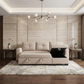 Beige Polyester Blend Convertible Futon Sleeper Sofa with Black Legs