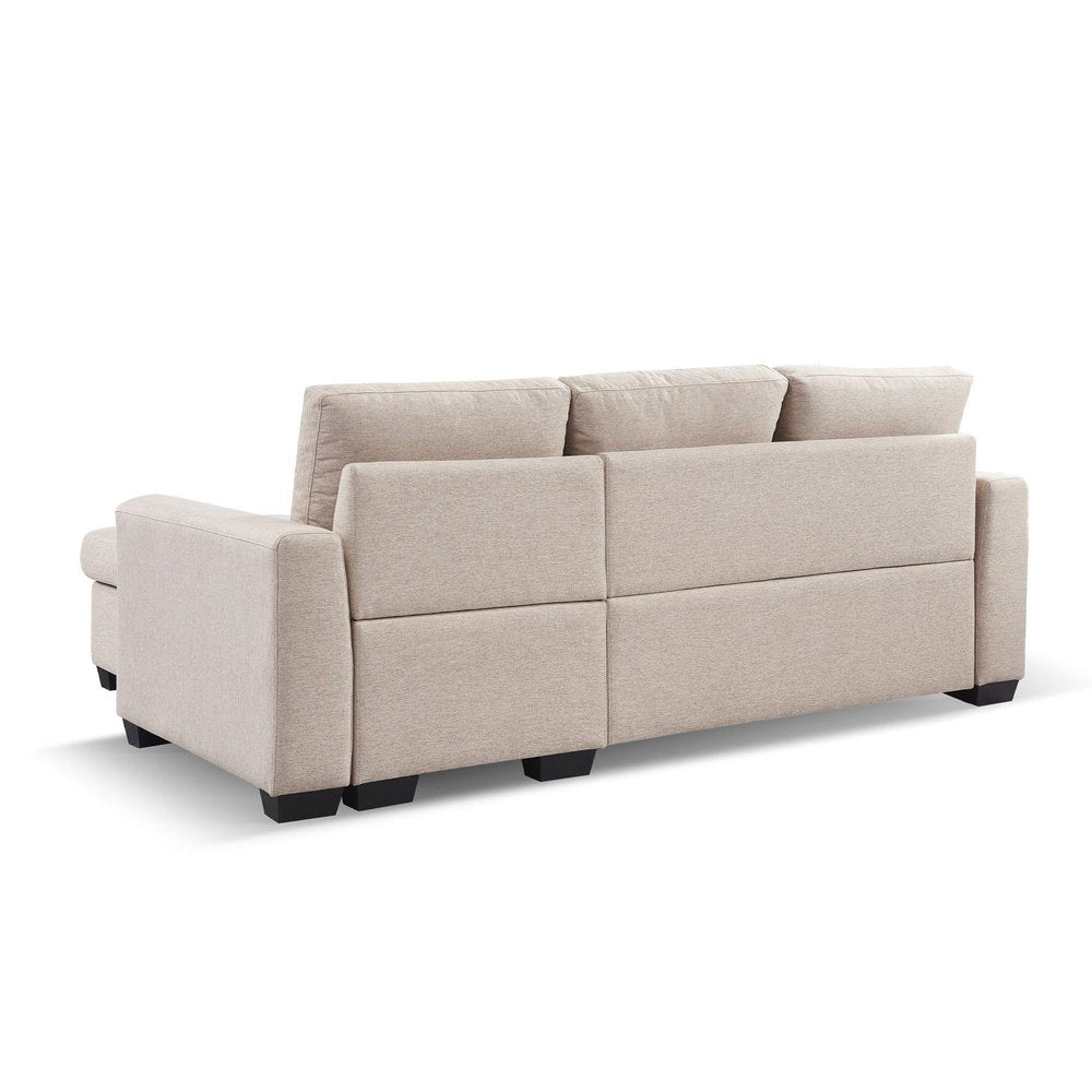 Beige Polyester Blend Convertible Futon Sleeper Sofa with Black Legs