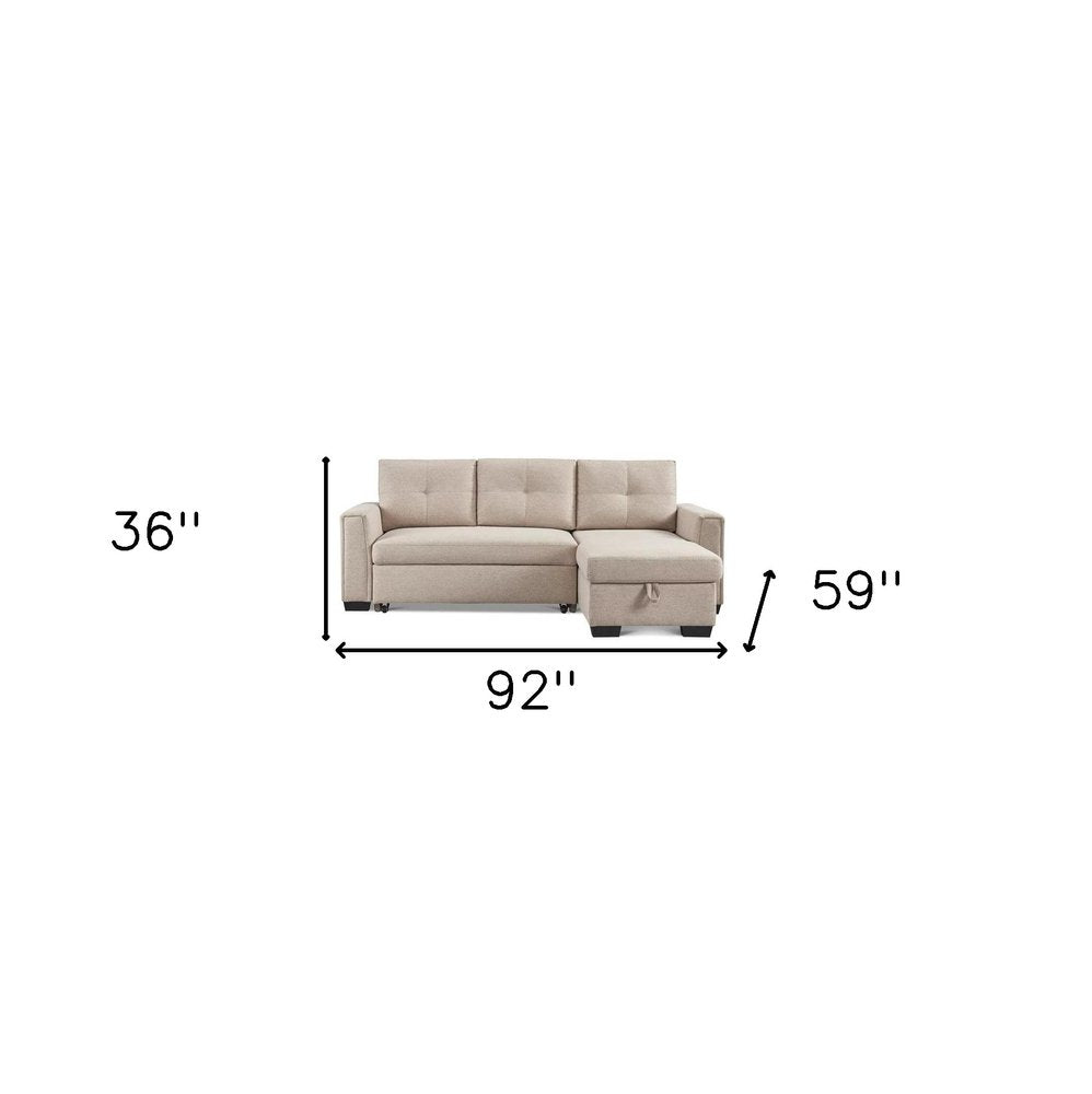 Beige Polyester Blend Convertible Futon Sleeper Sofa with Black Legs