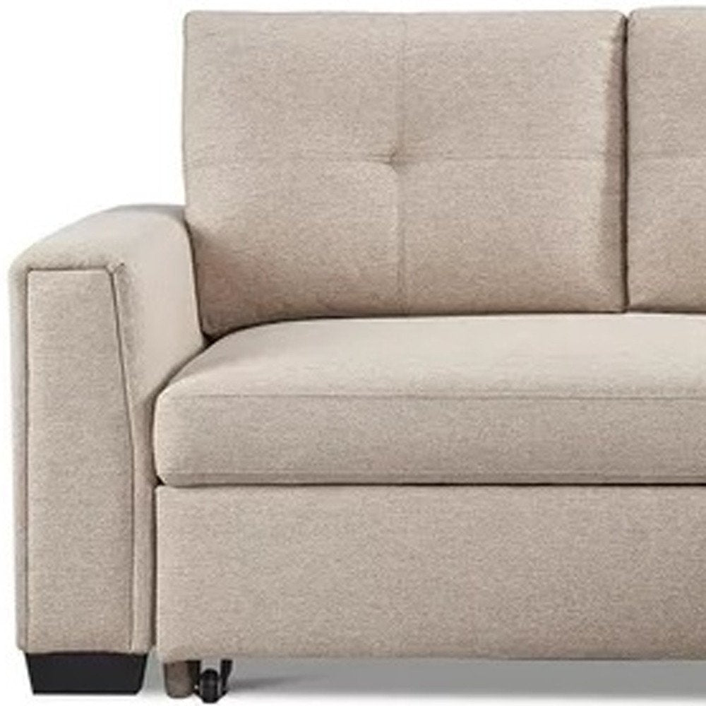 Beige Polyester Blend Convertible Futon Sleeper Sofa with Black Legs
