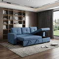 Blue Polyester Blend Convertible Futon Sleeper Sofa with Black Legs