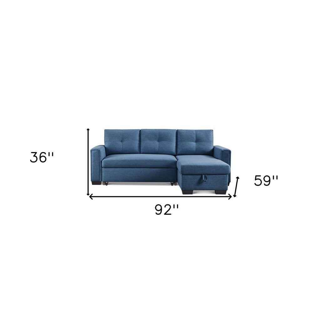 Blue Polyester Blend Convertible Futon Sleeper Sofa with Black Legs