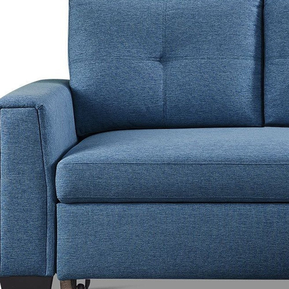 Blue Polyester Blend Convertible Futon Sleeper Sofa with Black Legs