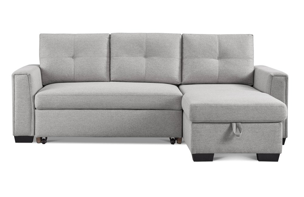 Light Gray Polyester Blend Convertible Futon Sleeper Sofa with Black Legs
