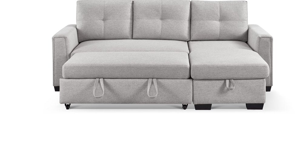 Light Gray Polyester Blend Convertible Futon Sleeper Sofa with Black Legs