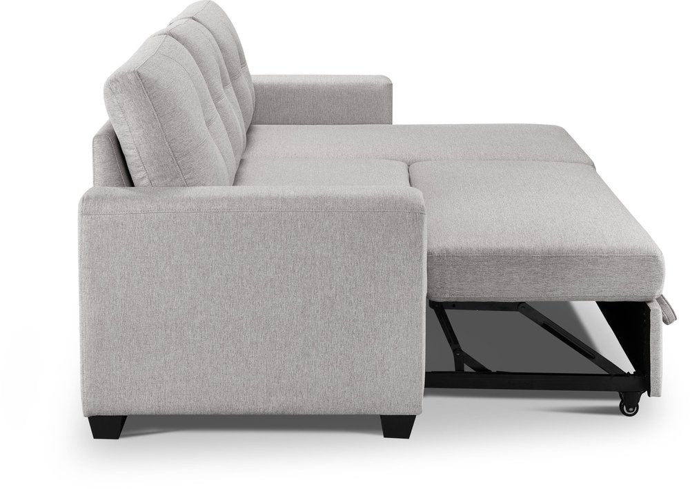 Light Gray Polyester Blend Convertible Futon Sleeper Sofa with Black Legs