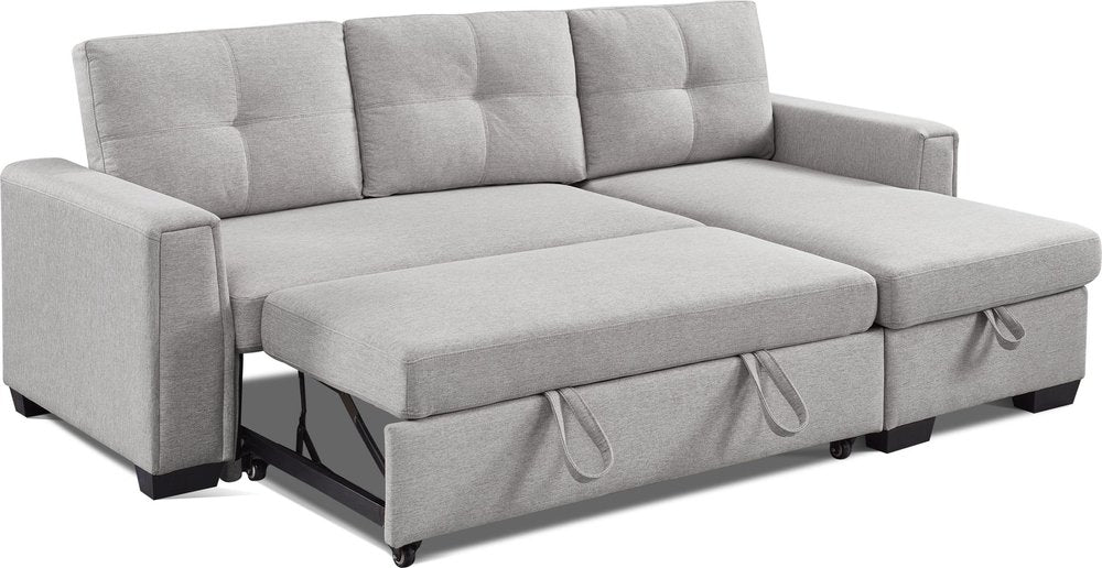 Light Gray Polyester Blend Convertible Futon Sleeper Sofa with Black Legs