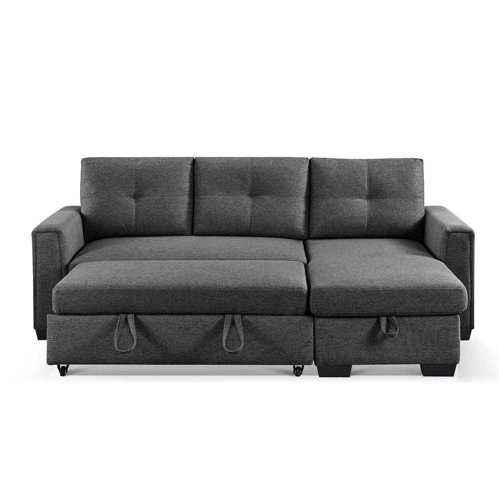 Dark Gray Polyester Blend Convertible Futon Sleeper Sofa with Black Legs