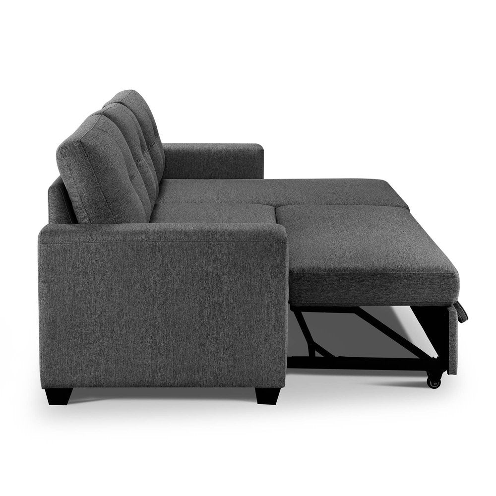 Dark Gray Polyester Blend Convertible Futon Sleeper Sofa with Black Legs
