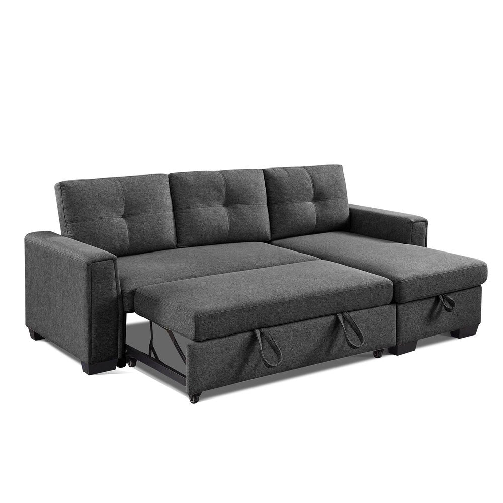Dark Gray Polyester Blend Convertible Futon Sleeper Sofa with Black Legs