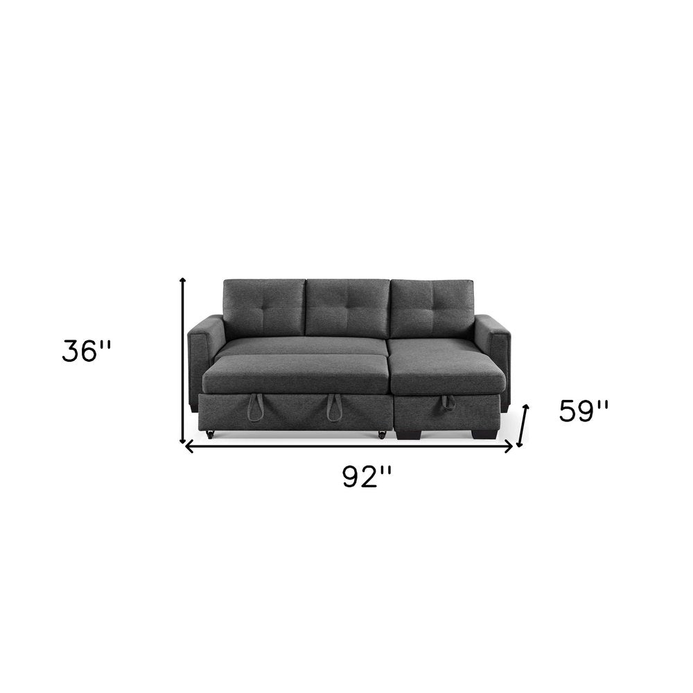 Dark Gray Polyester Blend Convertible Futon Sleeper Sofa with Black Legs