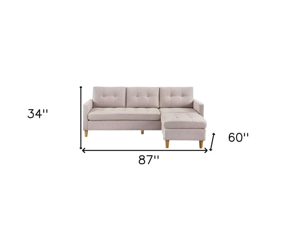 Beige Polyester Blend Sofa with Ottoman with Natural Legs - 87-inch