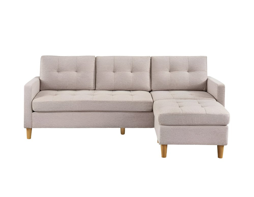 Beige Polyester Blend Sofa with Ottoman with Natural Legs - 87-inch
