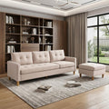 Beige Polyester Blend Sofa with Ottoman with Natural Legs - 87-inch