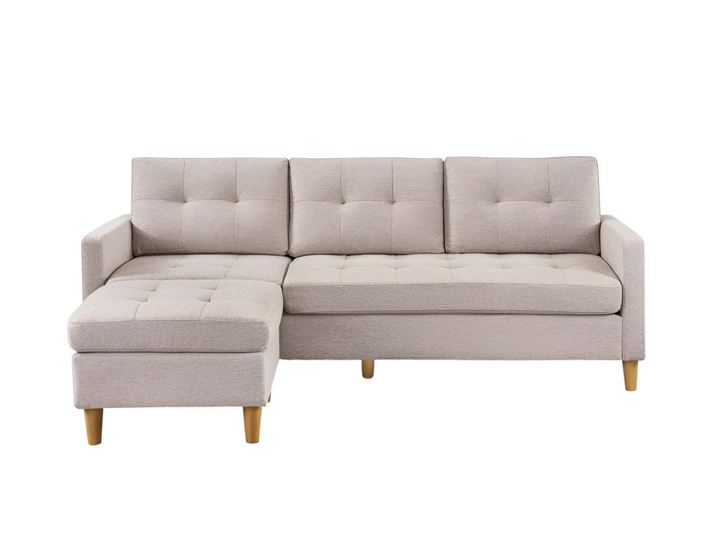 Beige Polyester Blend Sofa with Ottoman with Natural Legs - 87-inch