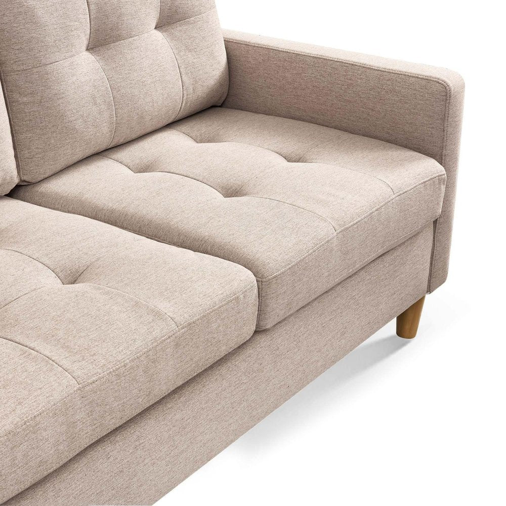 Beige Polyester Blend Sofa with Ottoman with Natural Legs - 87-inch