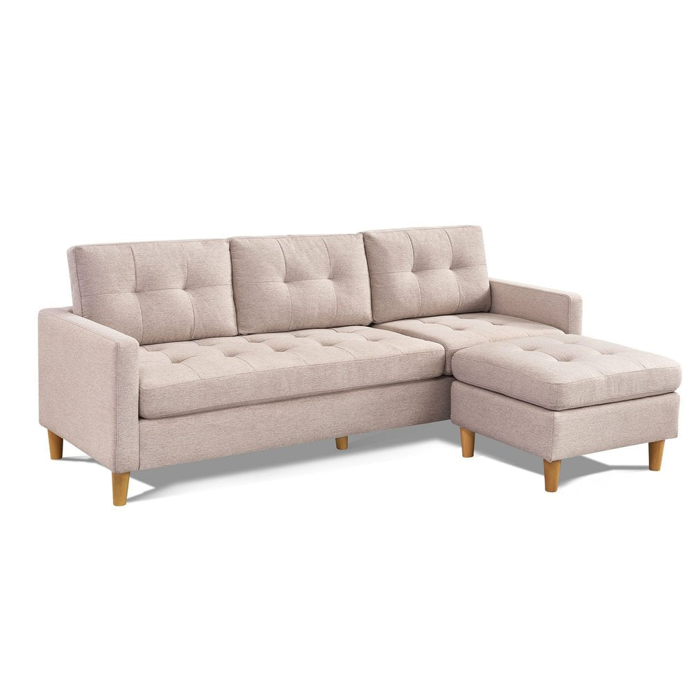 Beige Polyester Blend Sofa with Ottoman with Natural Legs - 87-inch