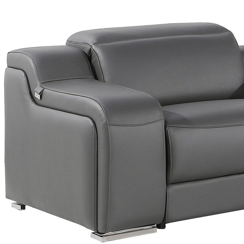 Dark Gray Italian Leather Power Reclining L Shaped Six Piece Corner Sectional with Console