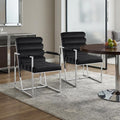 Set of Two Tufted Black and Silver Metallic Upholstered Velvet Dining Arm Chairs