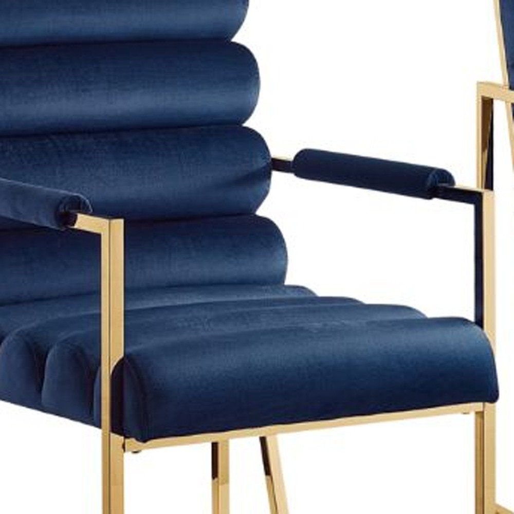Set of Two Tufted Black and Silver Metallic Upholstered Velvet Dining Arm Chairs