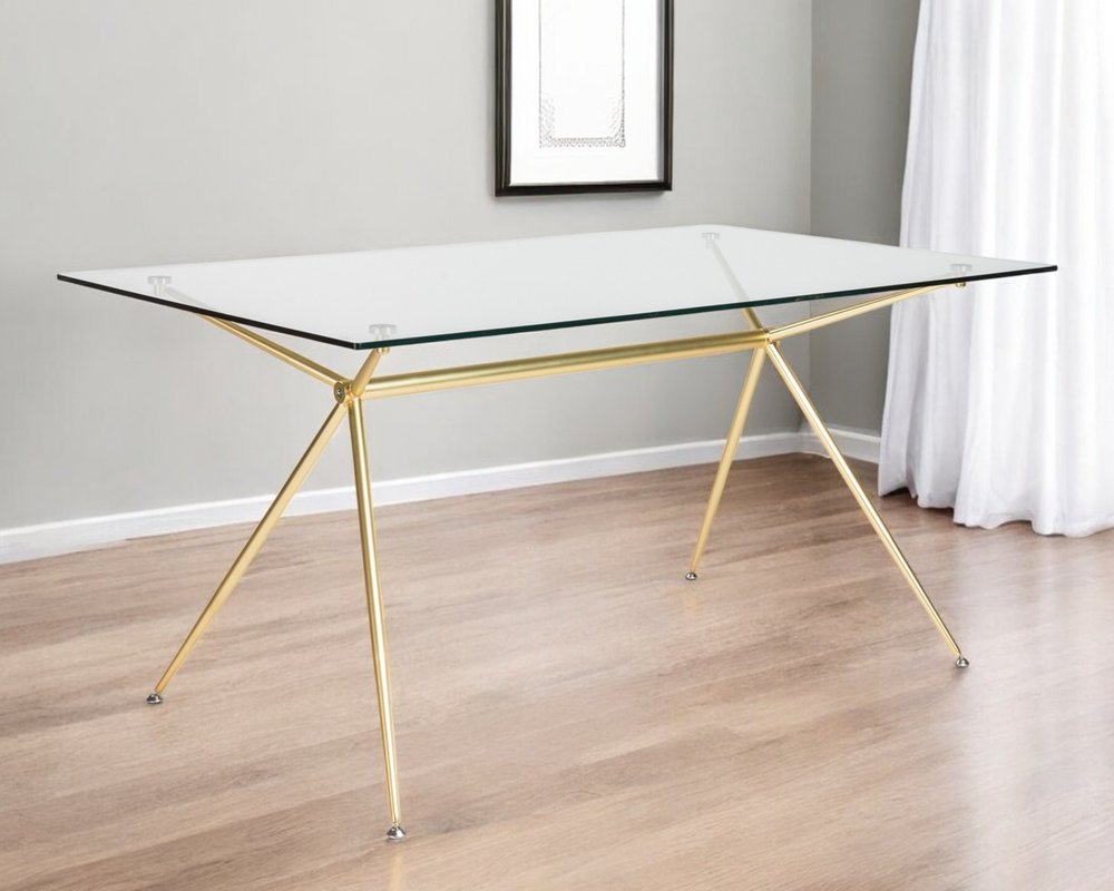Clear and Gold Glass and Steel Dining Table - 60-inch