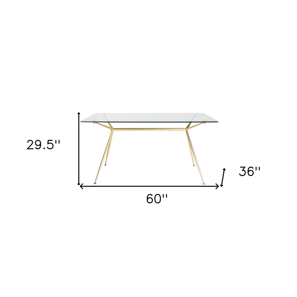 Clear and Gold Glass and Steel Dining Table - 60-inch
