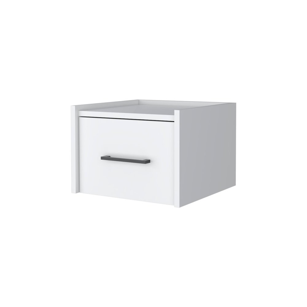 White Wood One Drawer Floating Nightstand - 10-inch