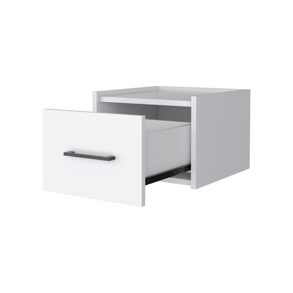 White Wood One Drawer Floating Nightstand - 10-inch