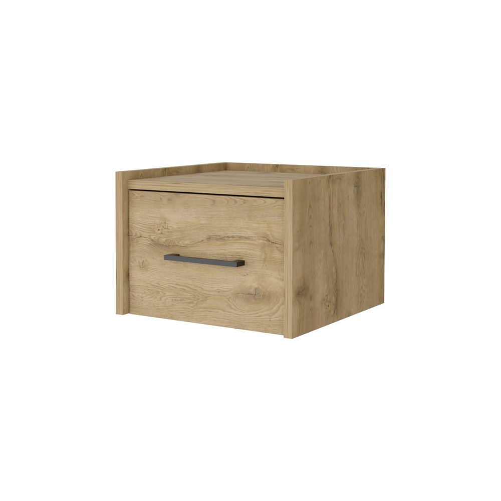 Beige One Drawer Faux Wood Floating Nightstand - 10-inch