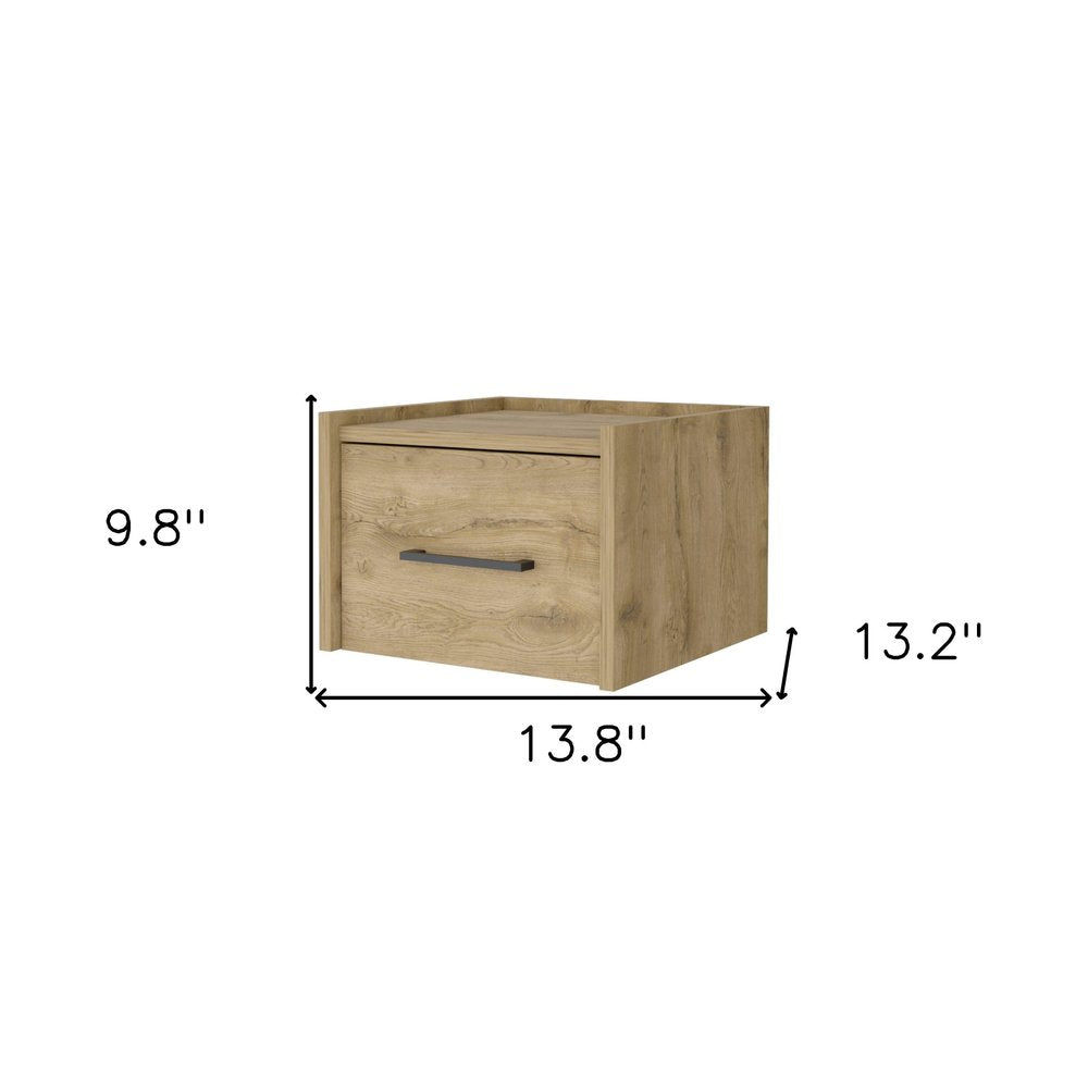 Beige One Drawer Faux Wood Floating Nightstand - 10-inch
