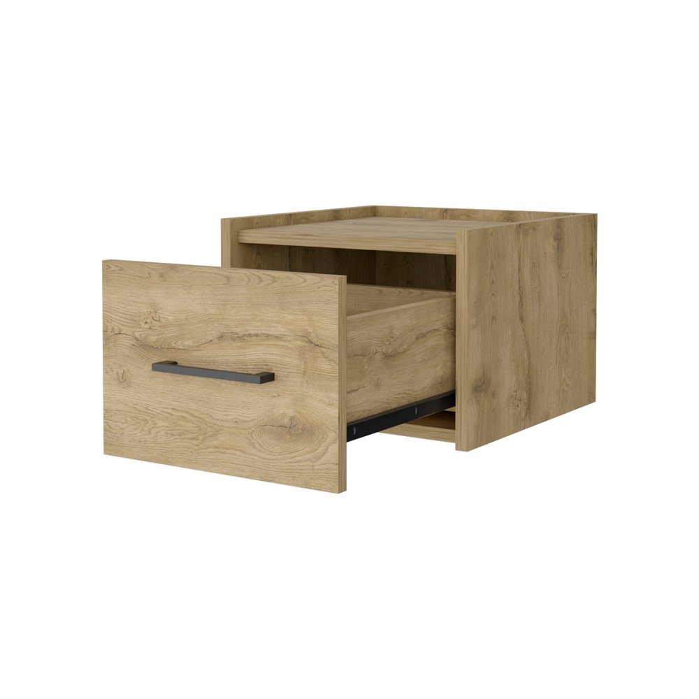 Beige One Drawer Faux Wood Floating Nightstand - 10-inch