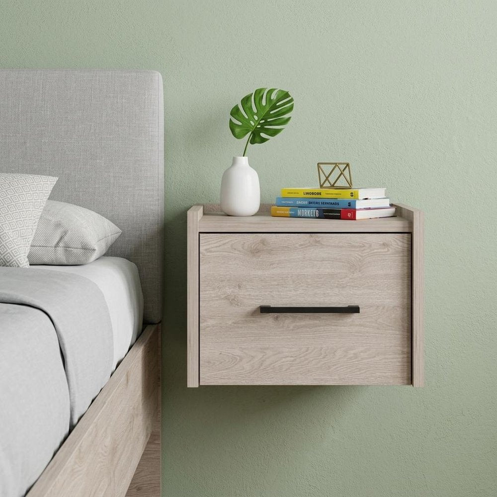 Gray Wood One Drawer Floating Nightstand - 10-inch