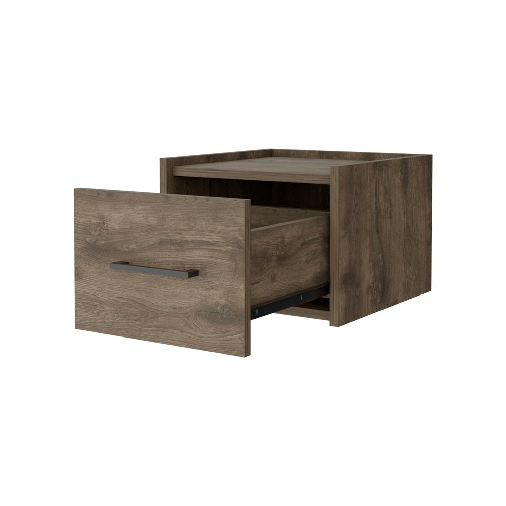 Brown Wood One Drawer Floating Nightstand - 10-inch