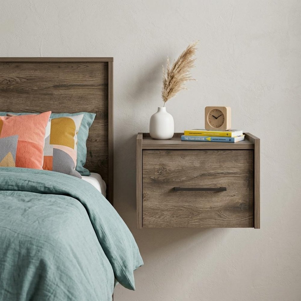 Brown Wood One Drawer Floating Nightstand - 10-inch