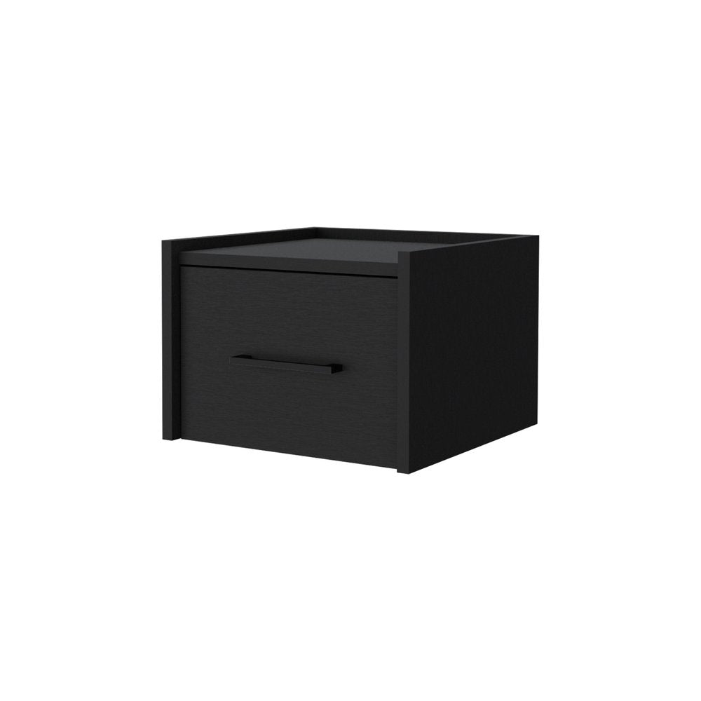 Black Wood One Drawer Floating Nightstand - 10-inch