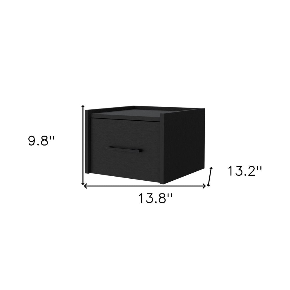 Black Wood One Drawer Floating Nightstand - 10-inch