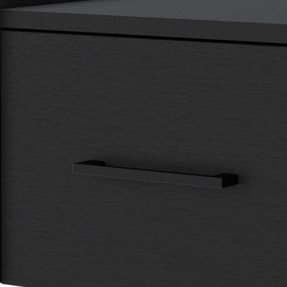 Black Wood One Drawer Floating Nightstand - 10-inch